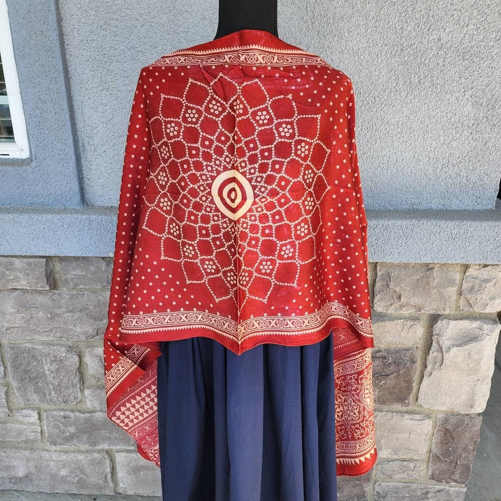 NWT Rusty Red Silk Scarf, Red Polka dot Silk Scarf, Red floral print Silk Scarf